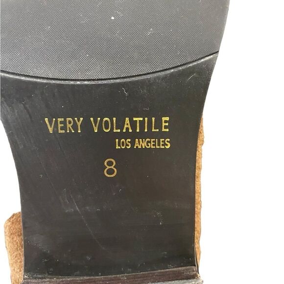 Very Volatile Chocolate Brown Suede Western Boots Chic Metal Detail Toe & Heel - Picture 14 of 14